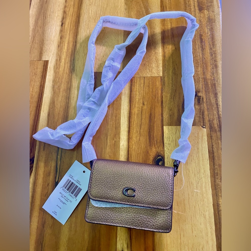 Coach Brown Metallic Card Holder with Chain